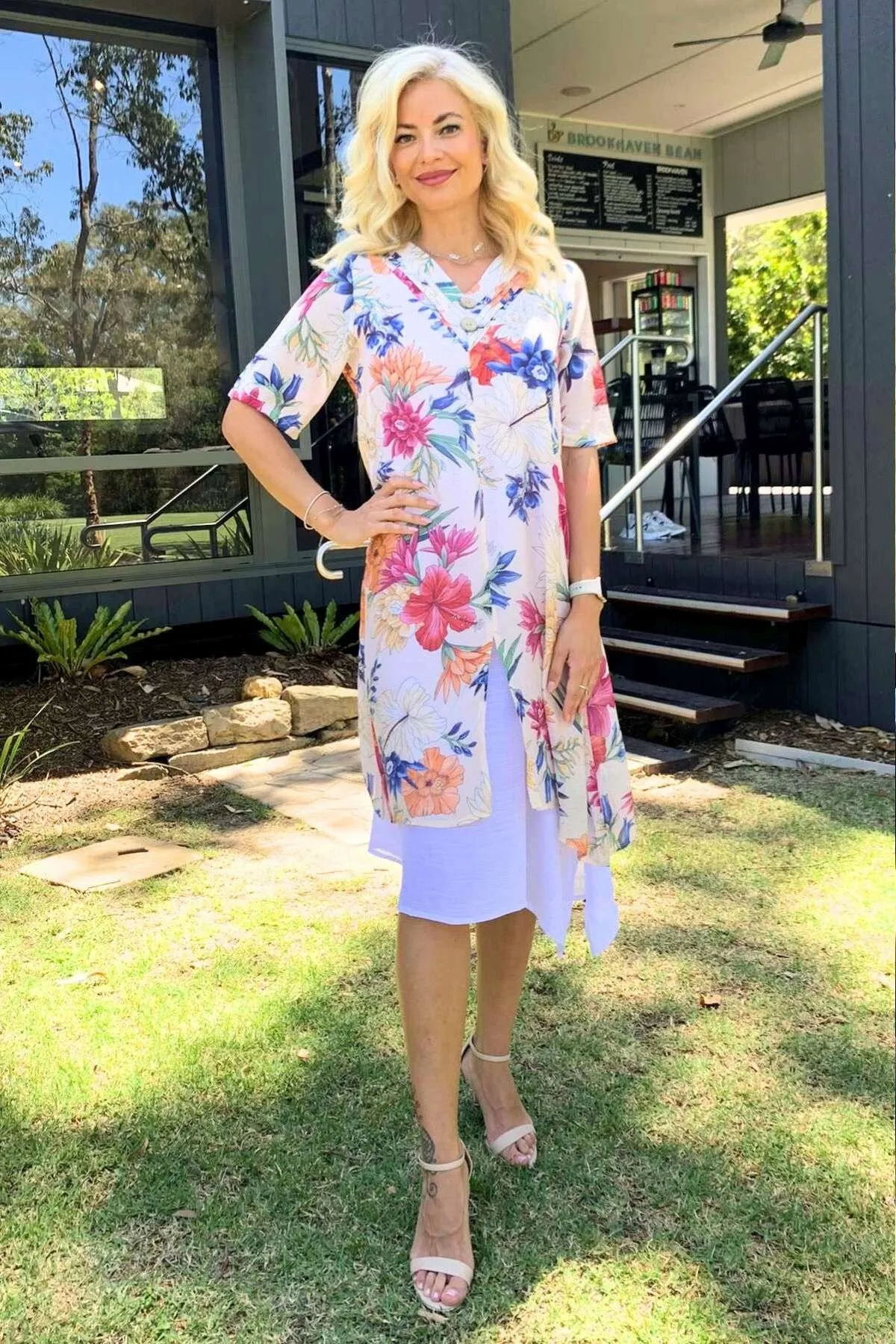 Light Beige Print Summer Tunic Dress