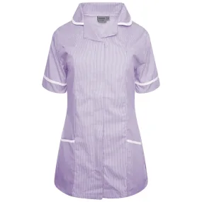 Lilac/White stripe/ White Contrast Ladies Tunic with Round Collar - NCLTPS