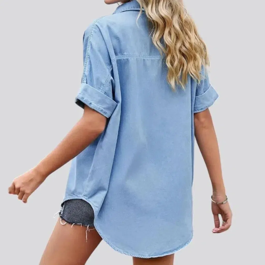 Loose half-sleeve women's denim shirt
