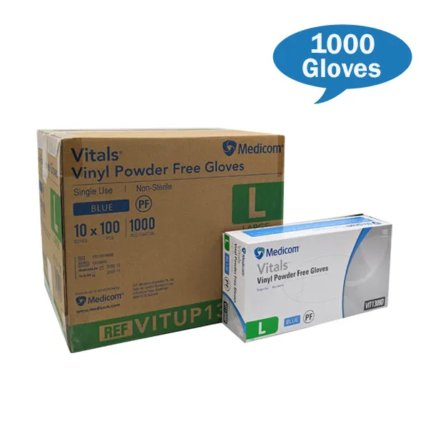 Medicom Vitals Vinyl Gloves Blue Powder Free