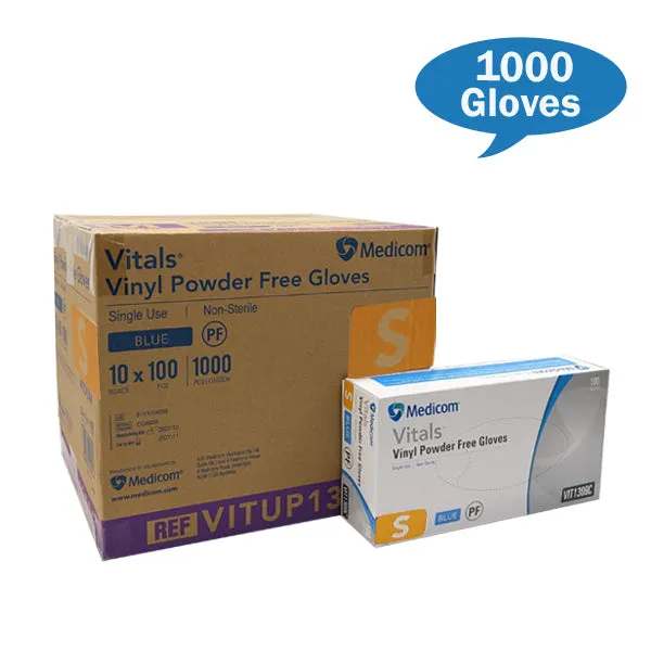 Medicom Vitals Vinyl Gloves Blue Powder Free