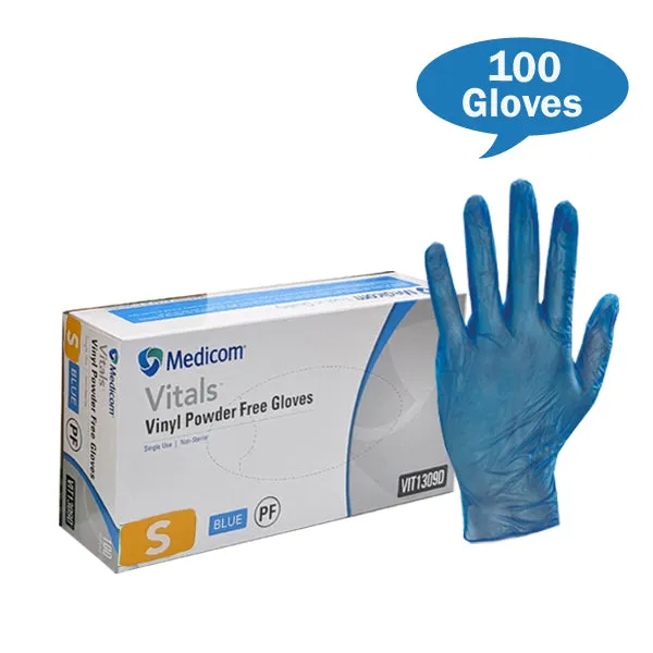 Medicom Vitals Vinyl Gloves Blue Powder Free
