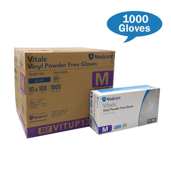 Medicom Vitals Vinyl Gloves Blue Powder Free
