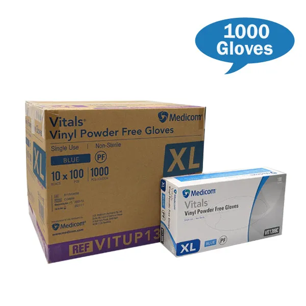 Medicom Vitals Vinyl Gloves Blue Powder Free