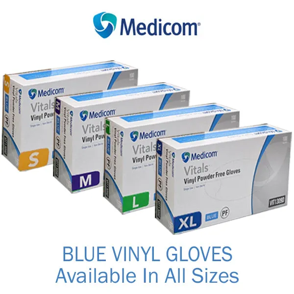 Medicom Vitals Vinyl Gloves Blue Powder Free