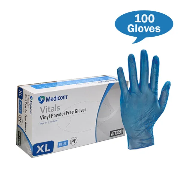 Medicom Vitals Vinyl Gloves Blue Powder Free
