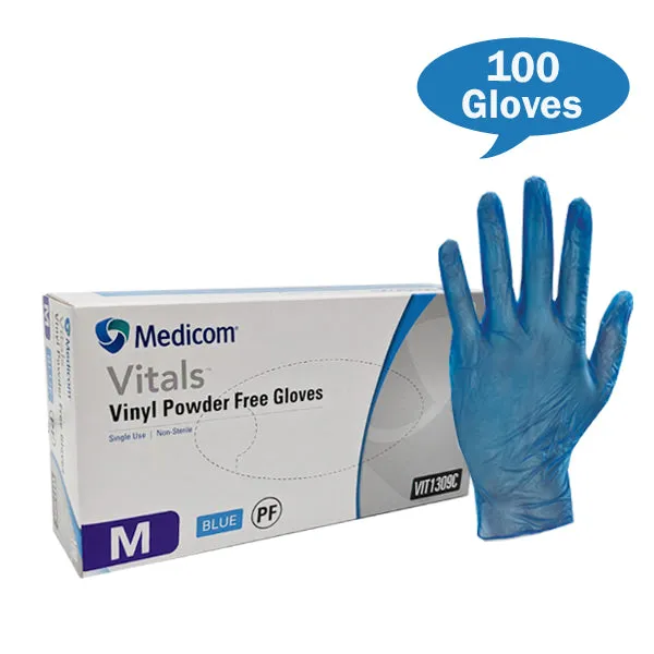 Medicom Vitals Vinyl Gloves Blue Powder Free