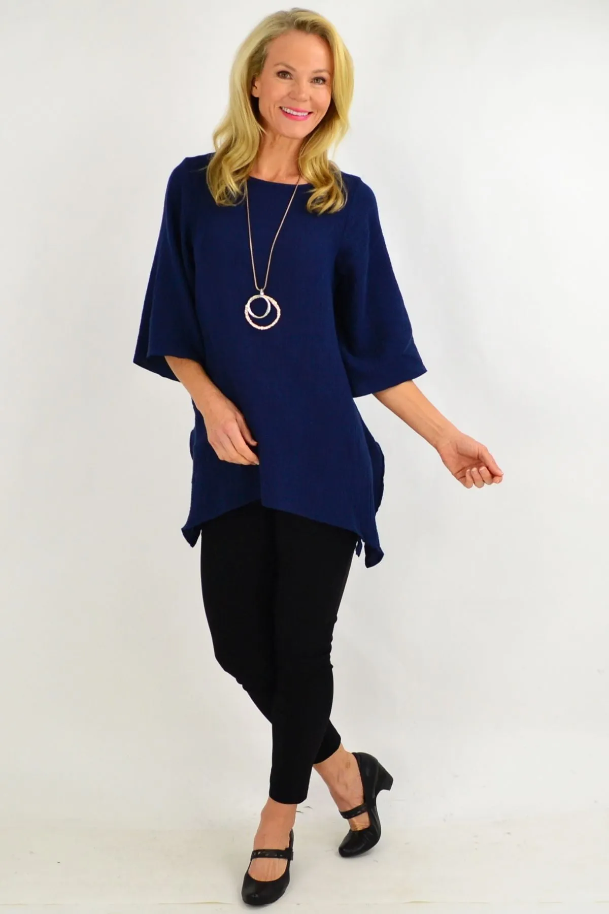 Navy Blue Cotton Pocket Tunic Top