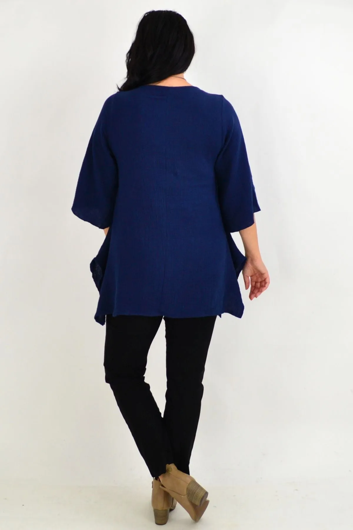 Navy Blue Cotton Pocket Tunic Top