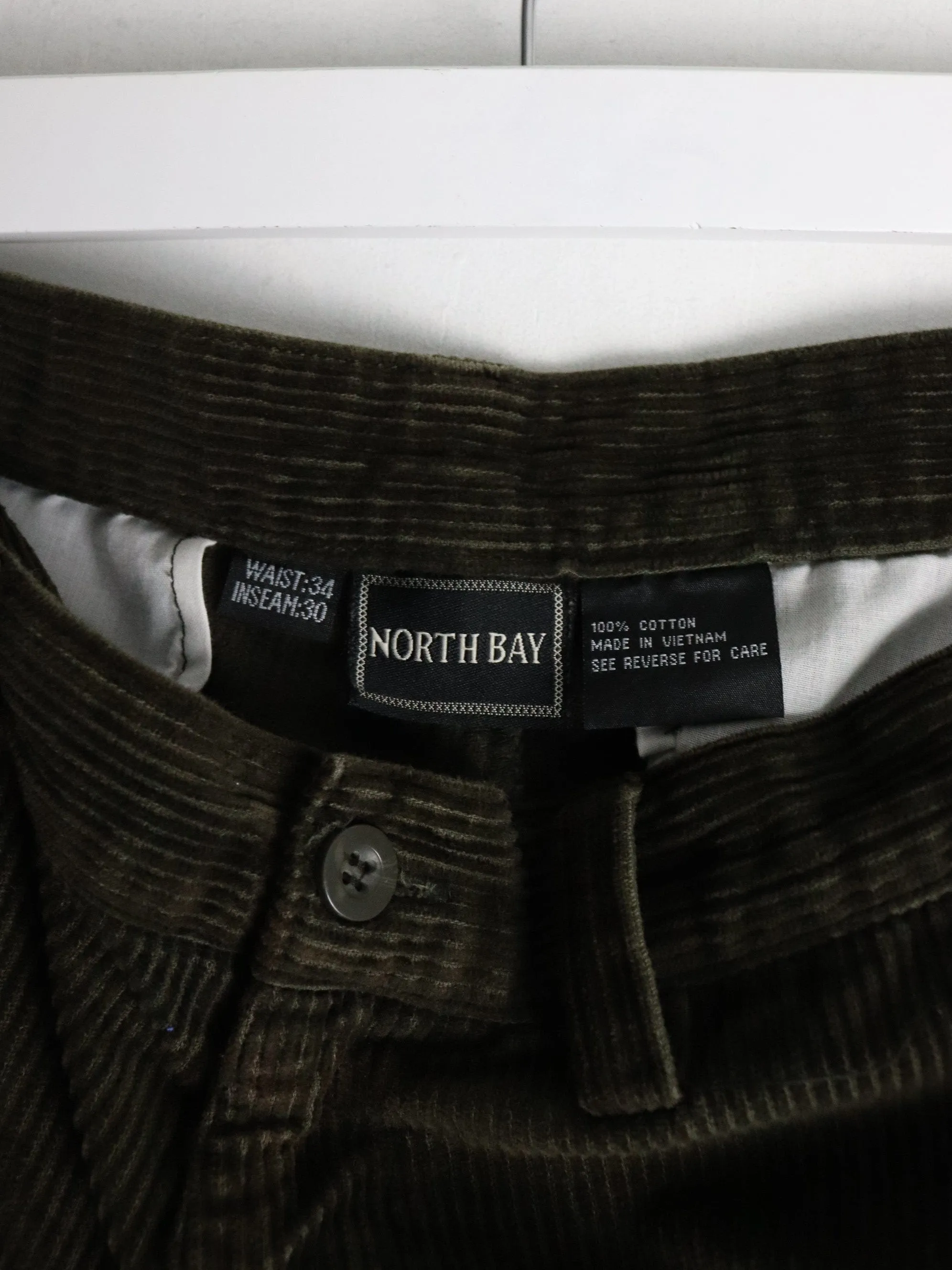 North Bay Pants Fits Mens 34 x 29 Green Corduroy