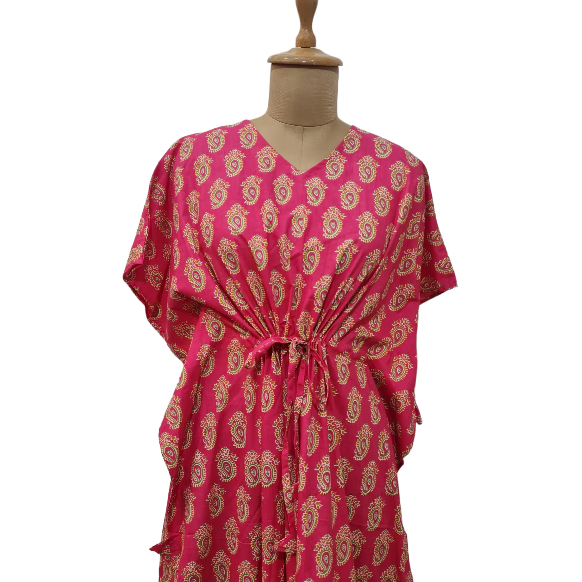 Pink Paisley Print Cotton Kaftan