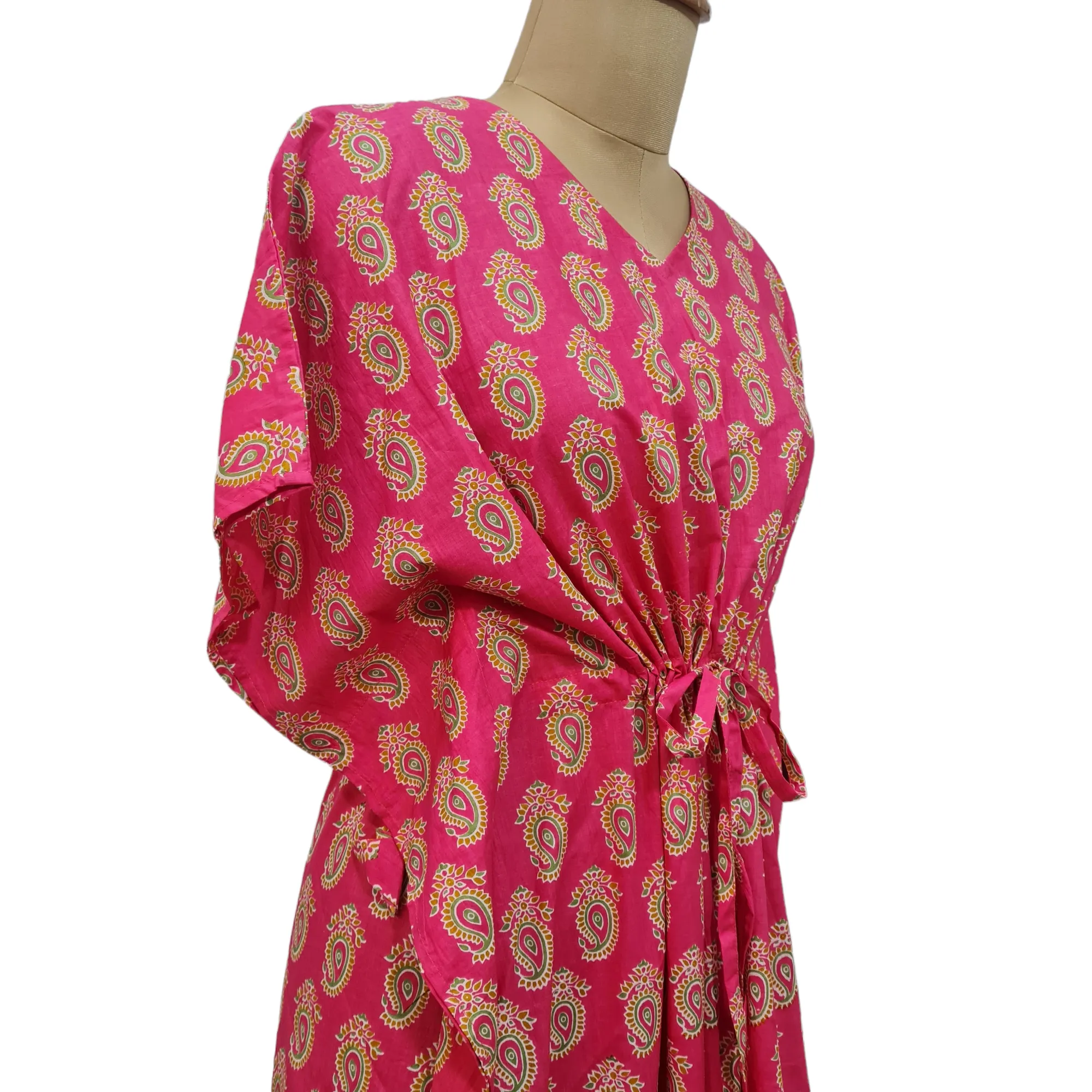Pink Paisley Print Cotton Kaftan