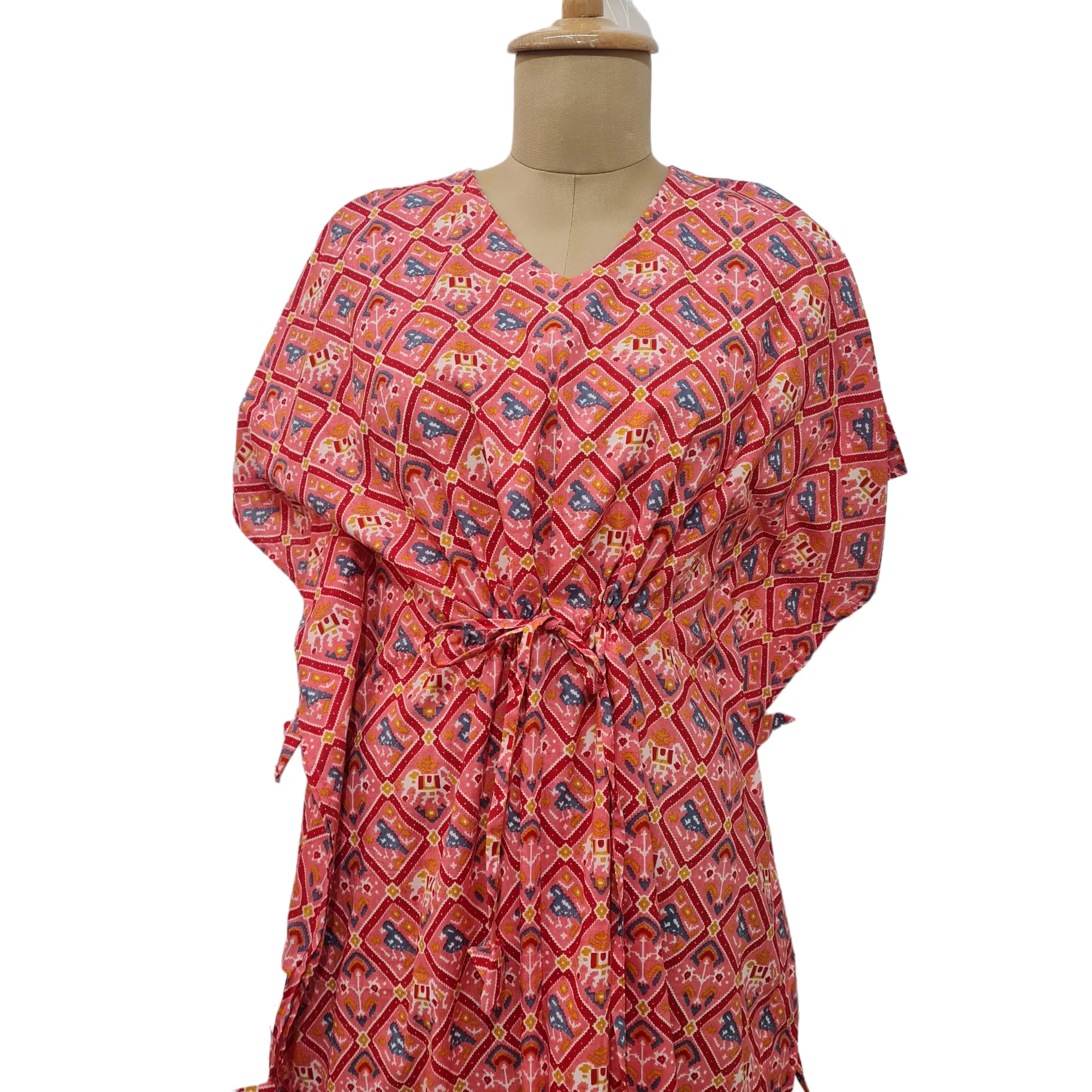 Pink Traditional Print Cotton Kaftan