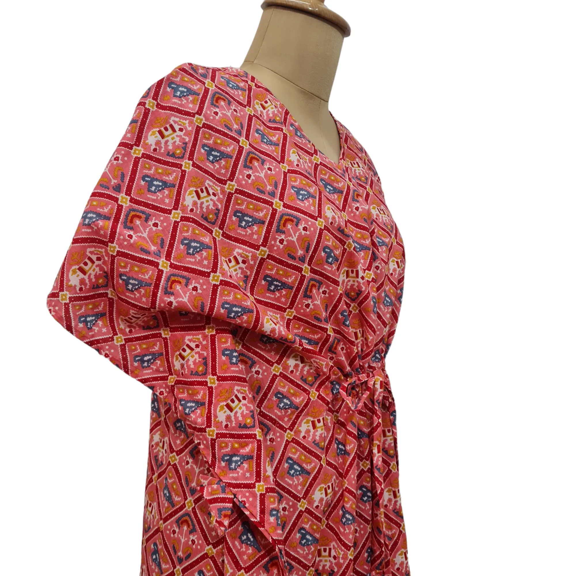 Pink Traditional Print Cotton Kaftan