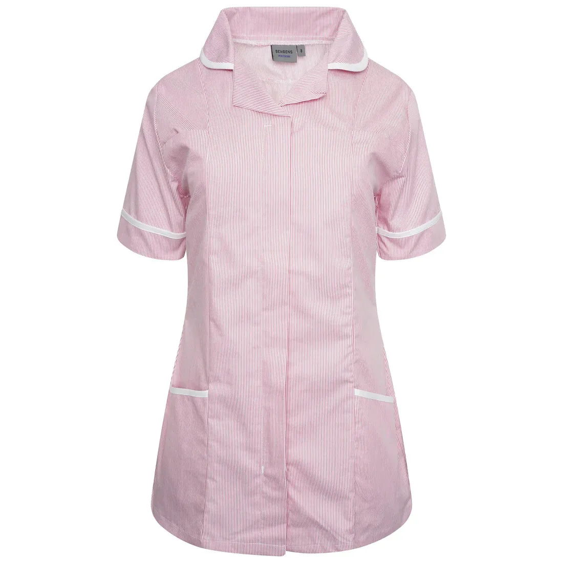 Pink/White stripe/White Contrast Ladies Tunic with Round Collar - NCLTPS