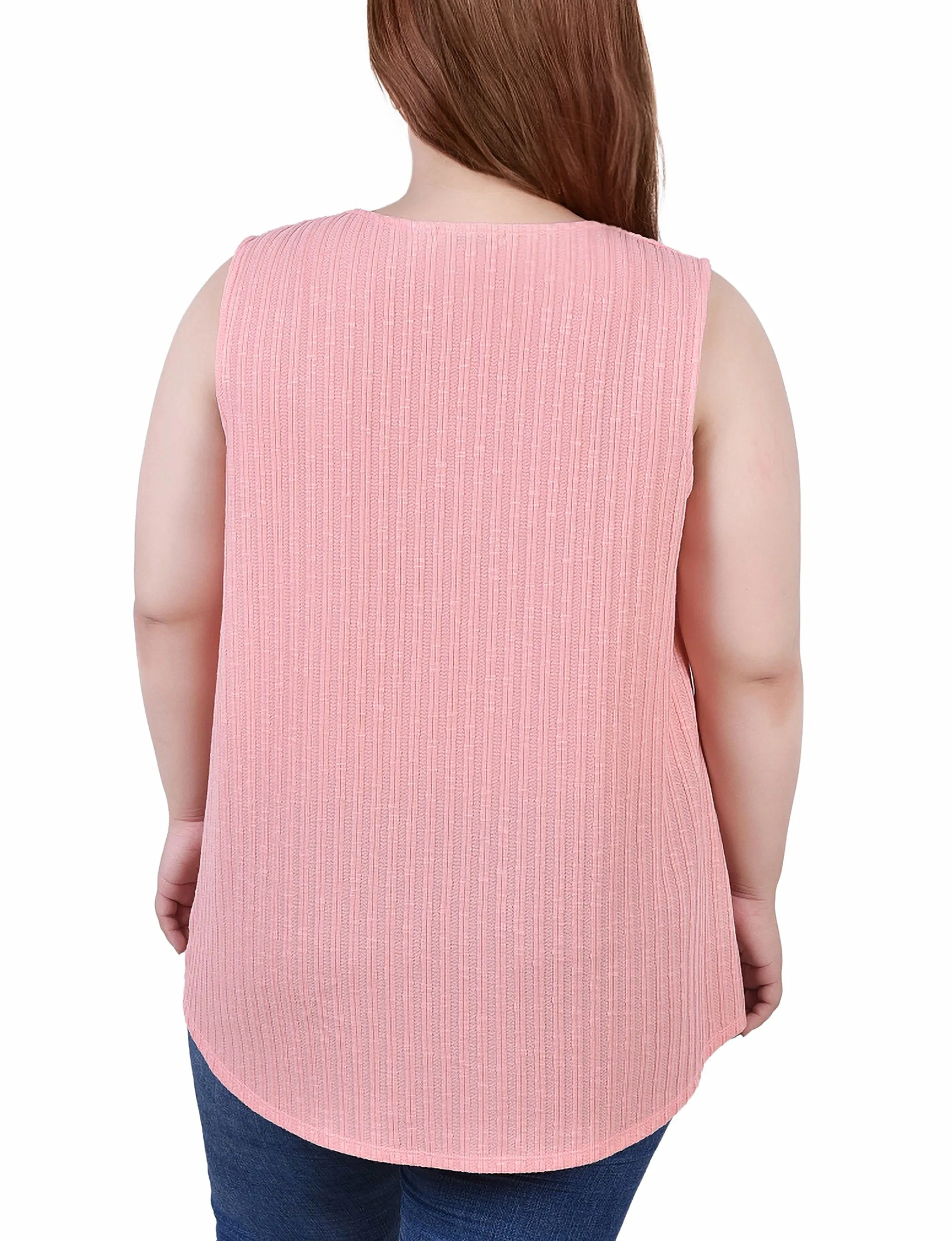 Plus Size Sleeveless Ribbed Top With Triple Rings