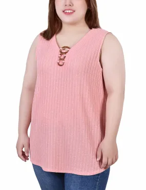 Plus Size Sleeveless Ribbed Top With Triple Rings