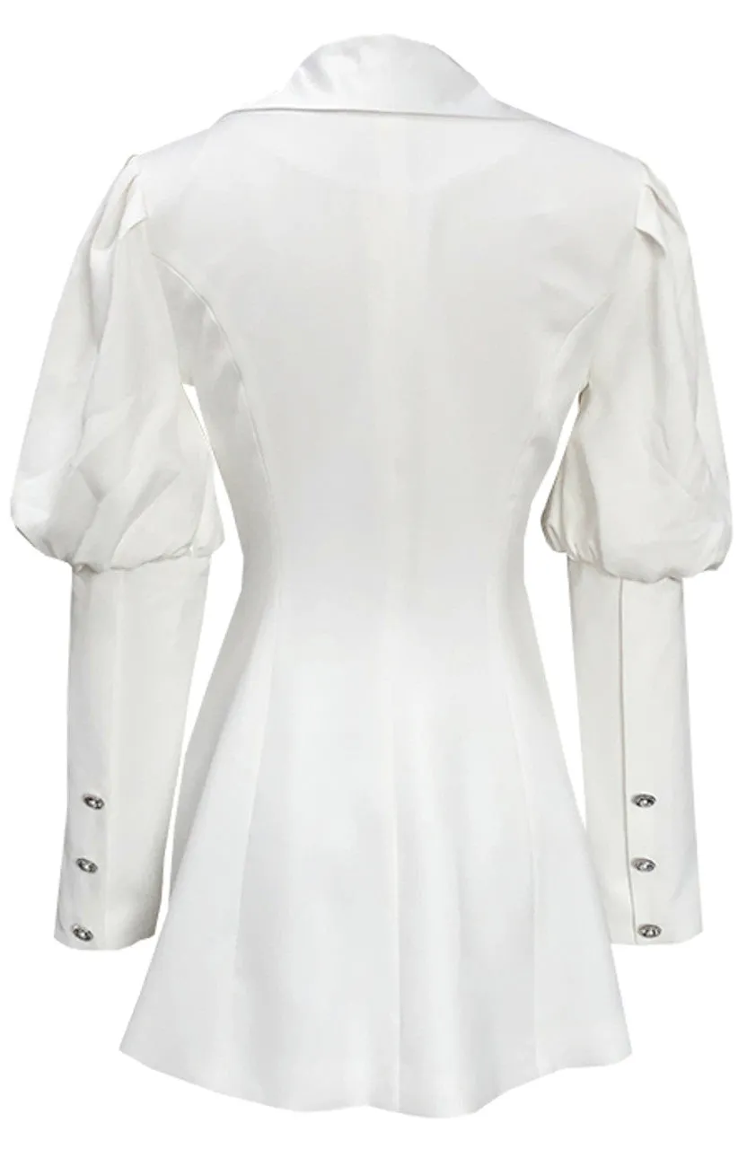 Pre Order: Spliced Button V-Neck Puff Sleeve Tunic Dress