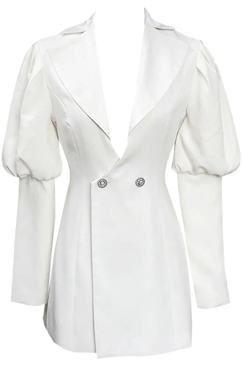 Pre Order: Spliced Button V-Neck Puff Sleeve Tunic Dress