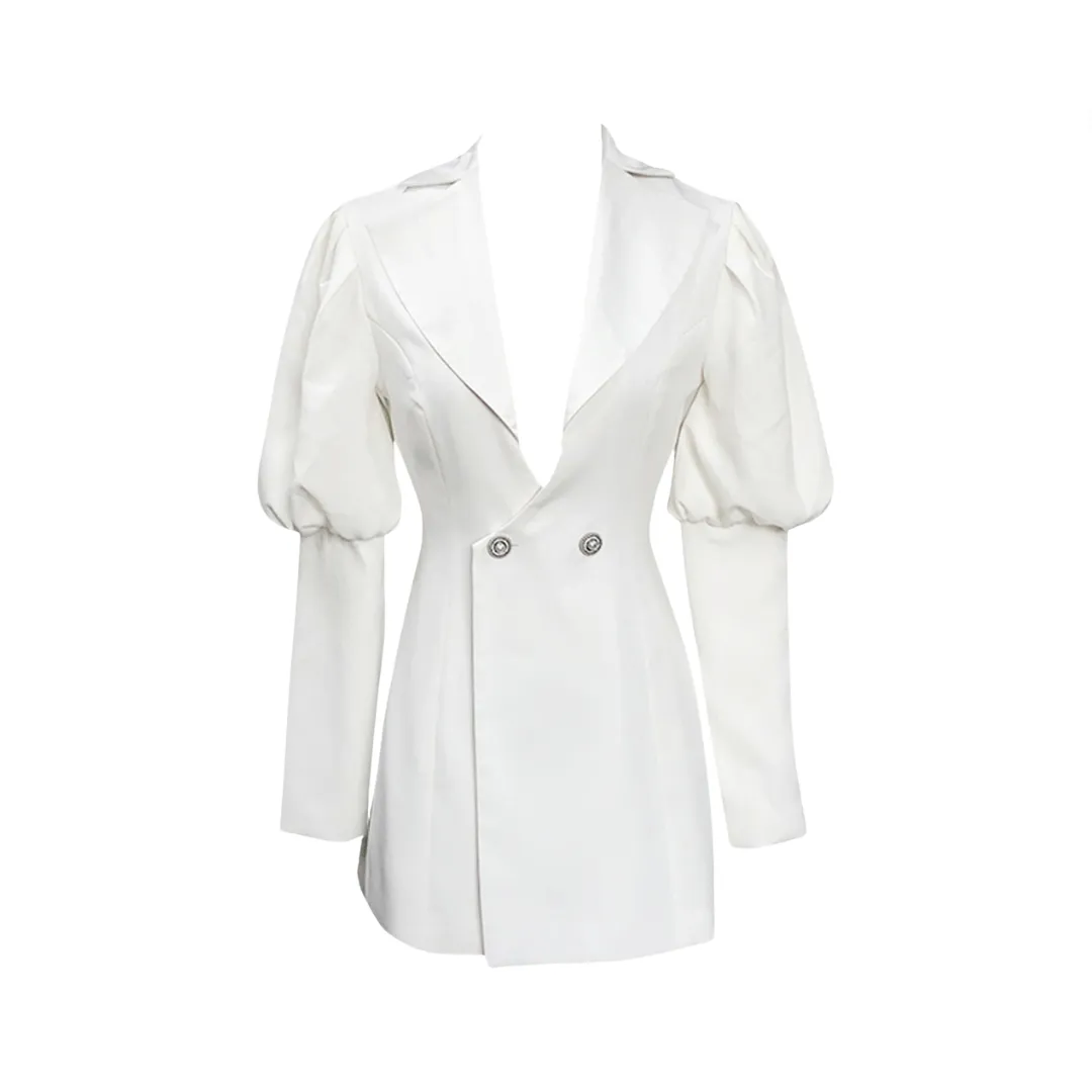 Pre Order: Spliced Button V-Neck Puff Sleeve Tunic Dress