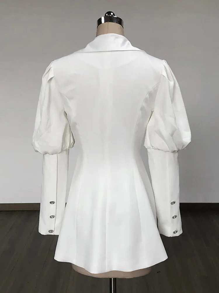 Pre Order: Spliced Button V-Neck Puff Sleeve Tunic Dress