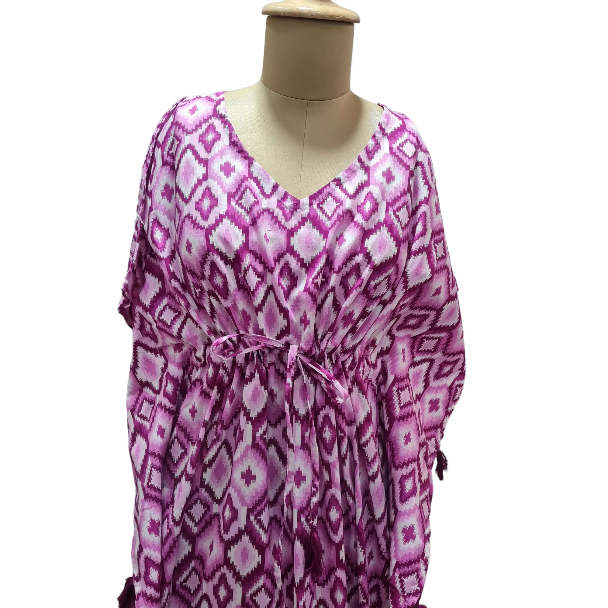 Purple Ikkat Print Cotton Kaftan
