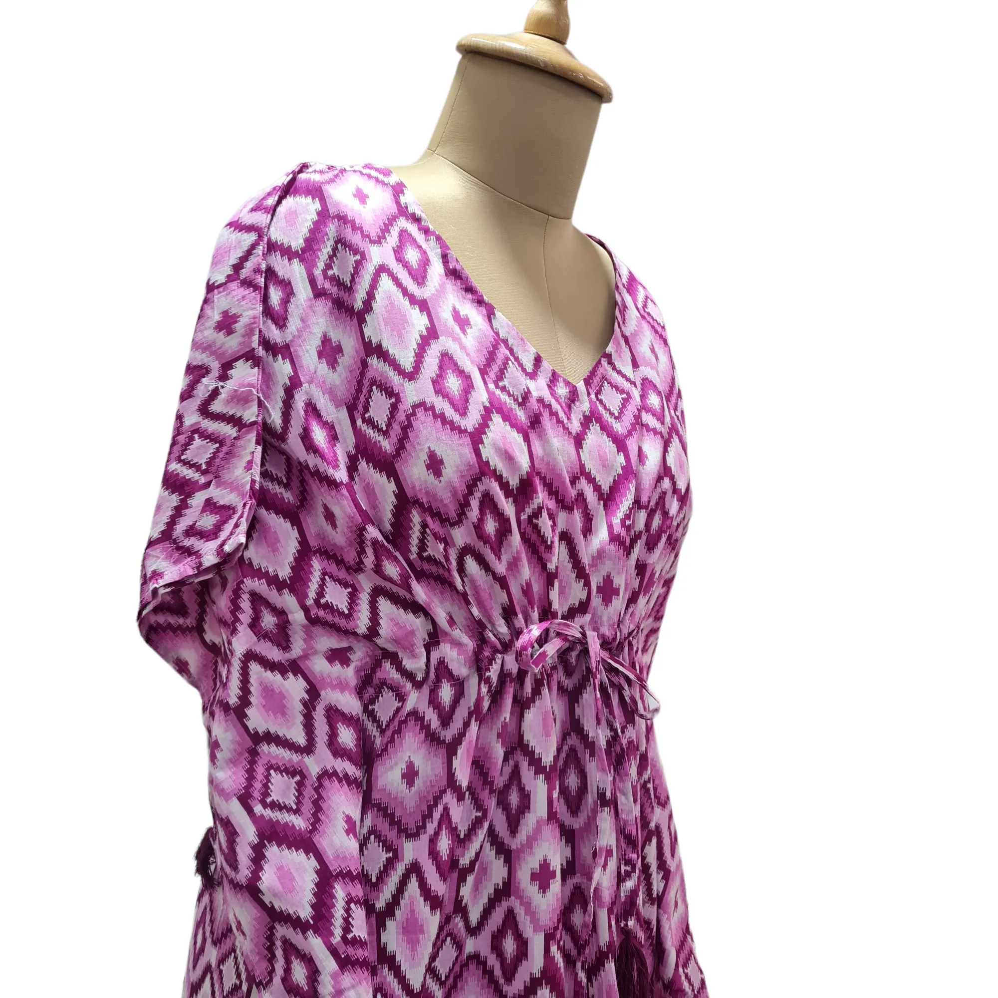 Purple Ikkat Print Cotton Kaftan