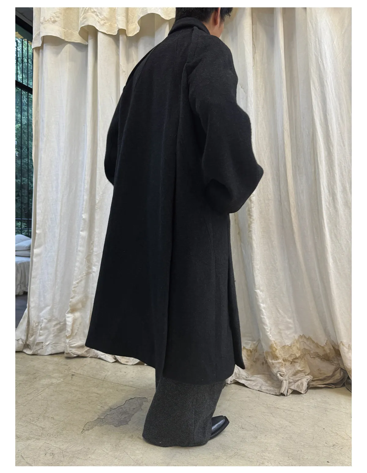 Raglan Sleeve Wool Long Coat