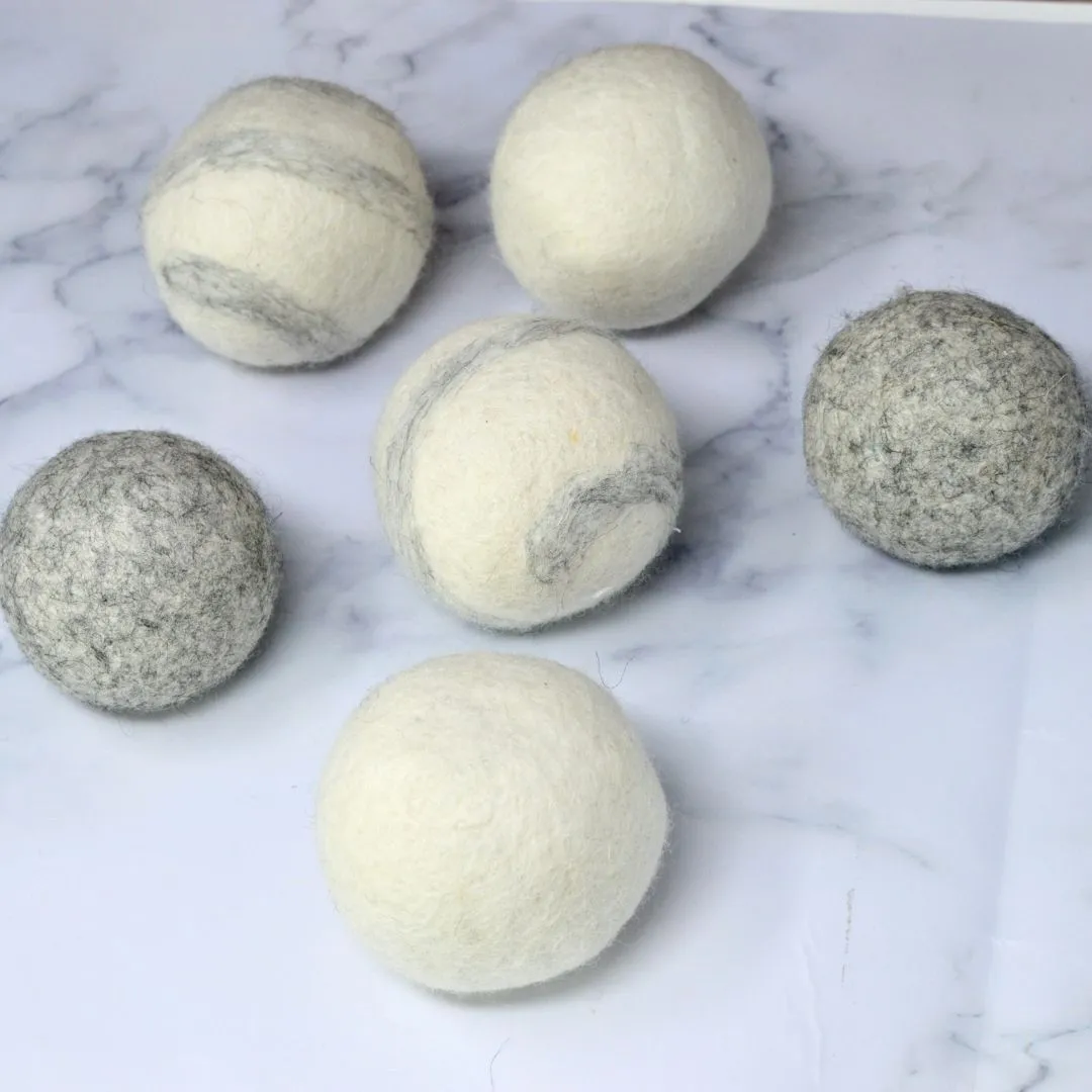 Reusable Wool Eco Dryer Balls-Set of 6- Hand felted 100% wool sheep