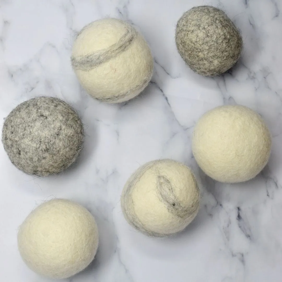 Reusable Wool Eco Dryer Balls-Set of 6- Hand felted 100% wool sheep