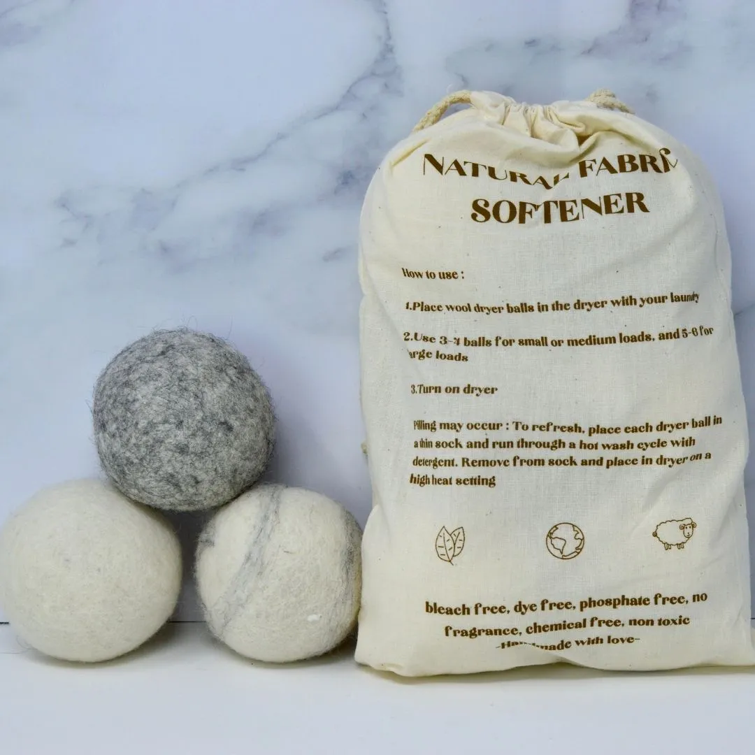 Reusable Wool Eco Dryer Balls-Set of 6- Hand felted 100% wool sheep