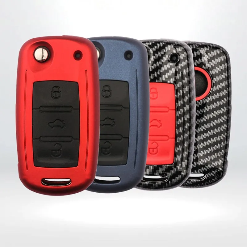 Silicon Carbon Fiber Car Key Cover Case For Golf Bora Jetta POLO Passat B5 B6 Skoda Octavia A5 Fabia SEAT Ibiza