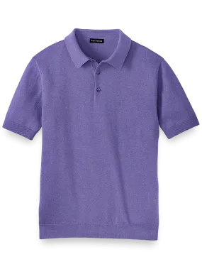 Silk Cotton and Cashmere Three Button Polo - Purple