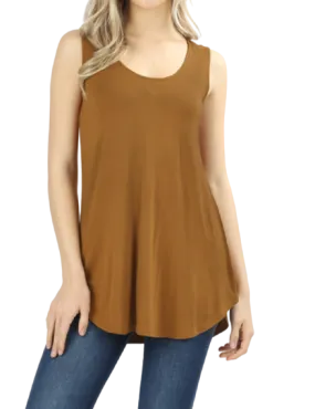 Sleeveless Dolphin Hem Tunic - Coffee