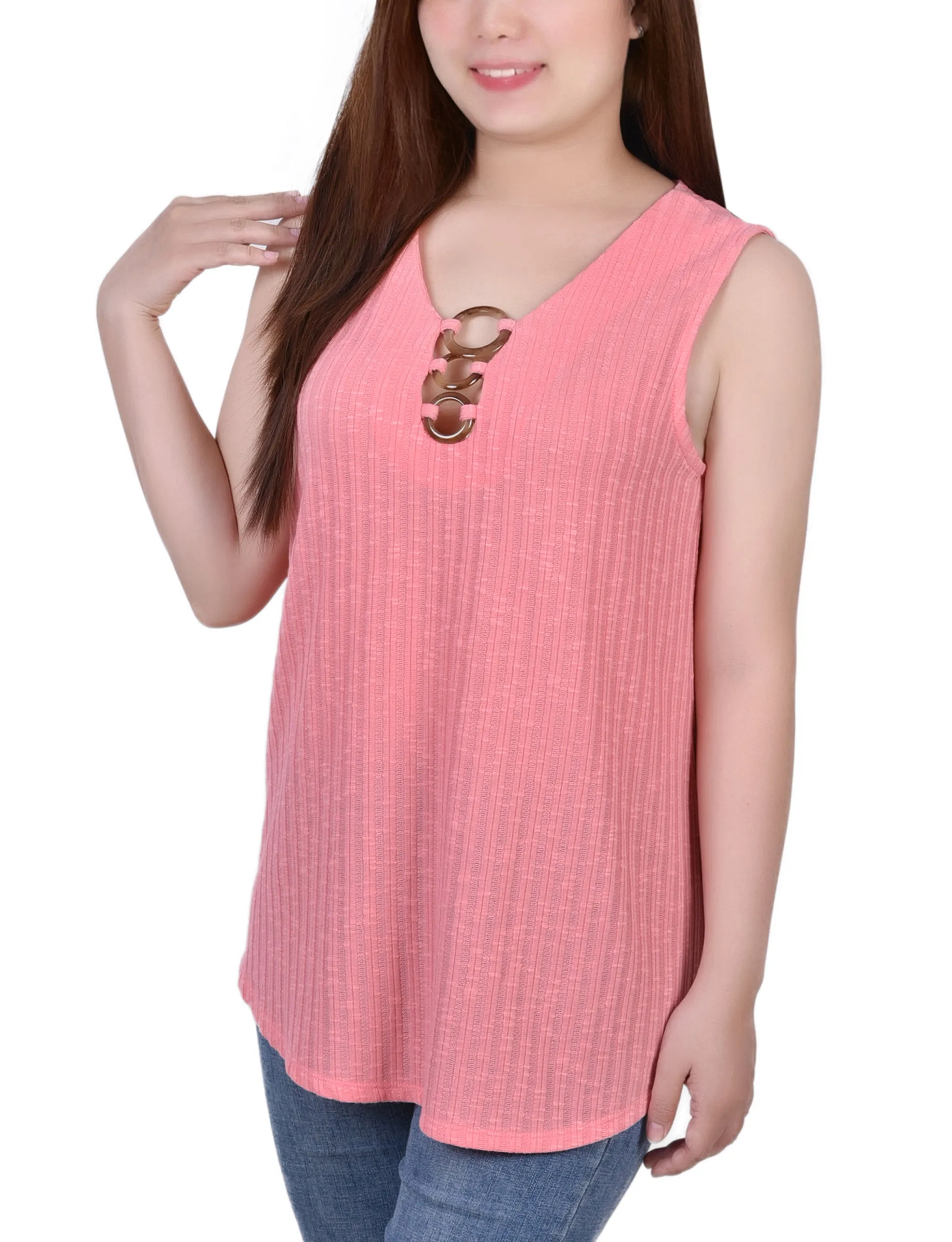 Sleeveless Ribbed Top With Triple Rings