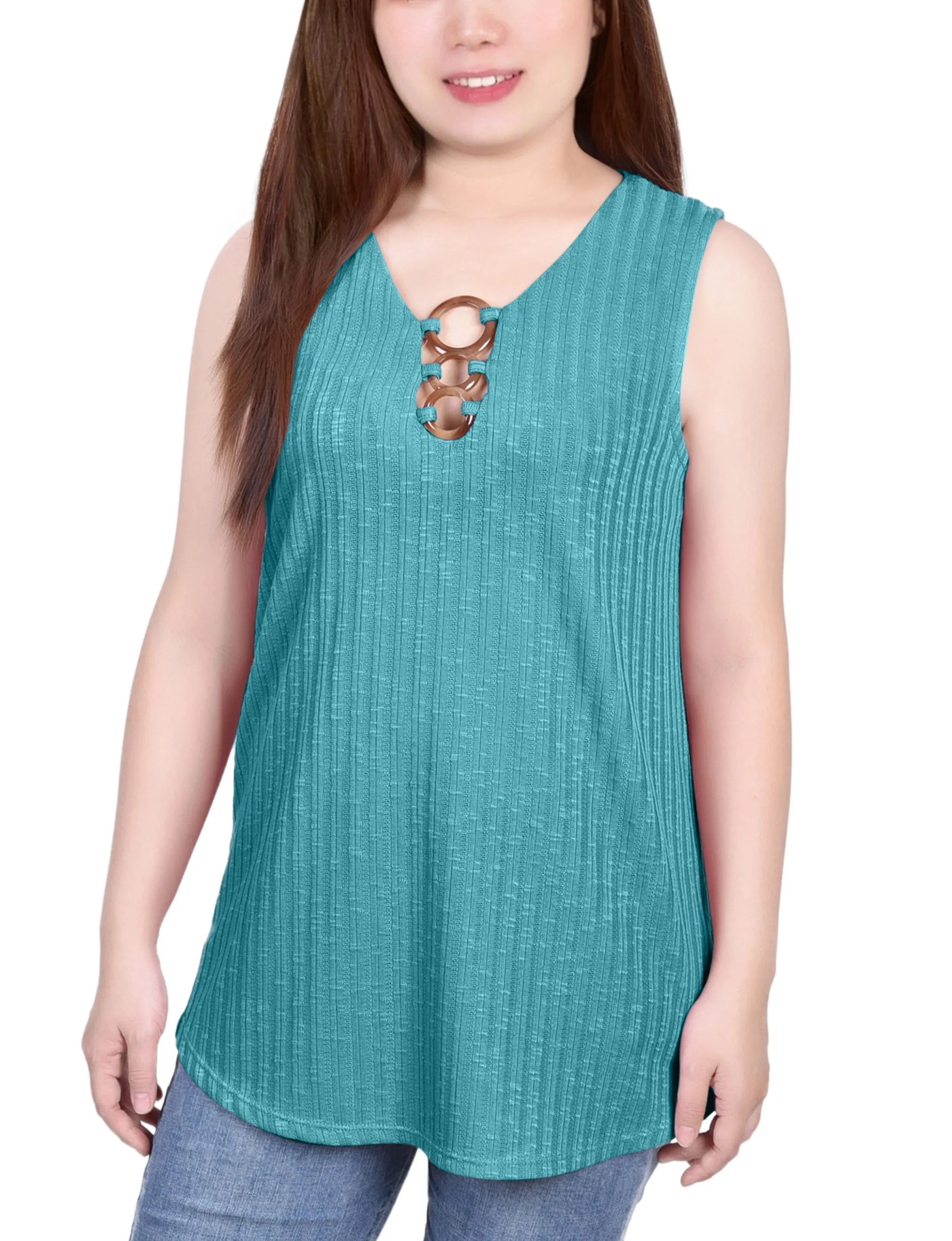 Sleeveless Ribbed Top With Triple Rings