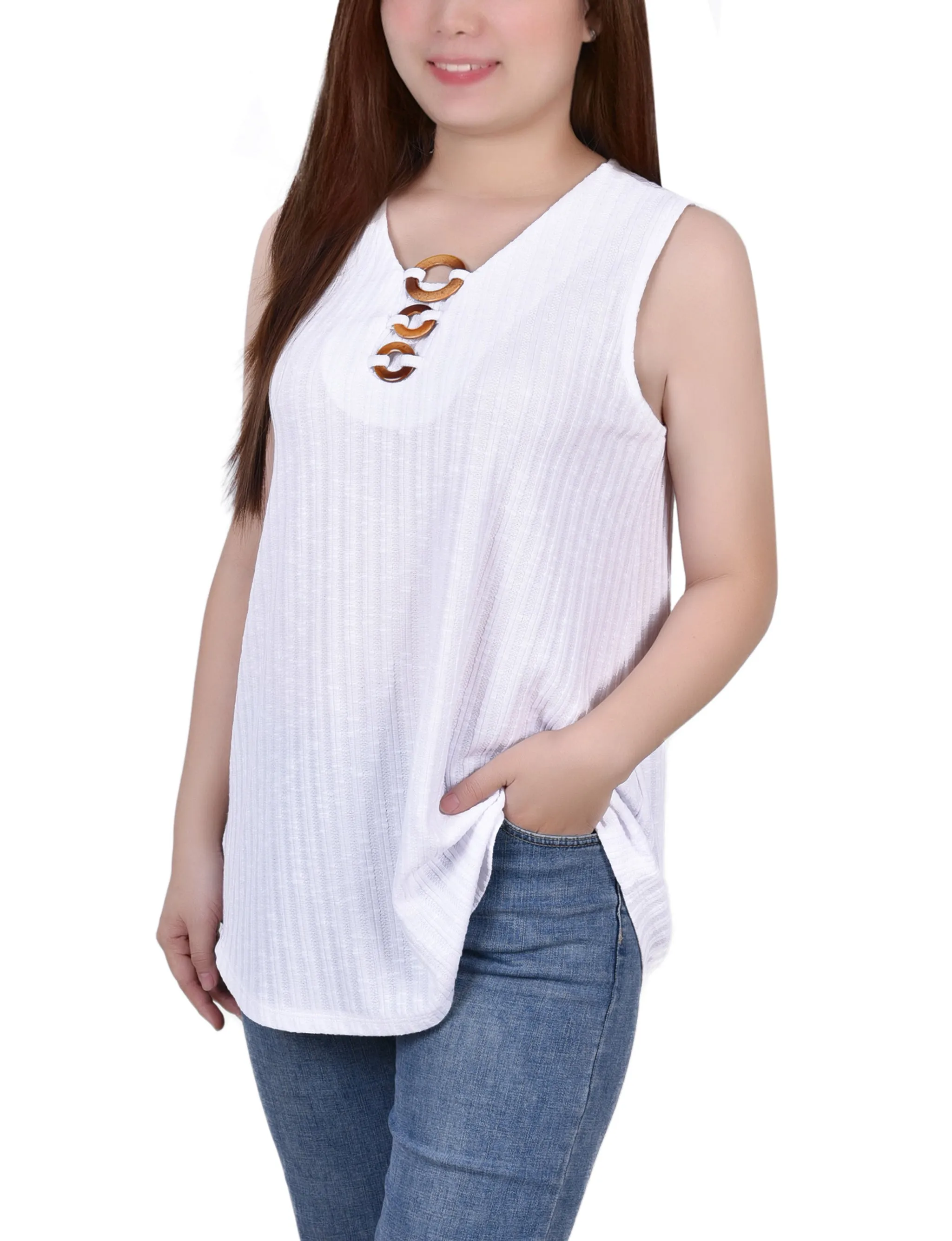 Sleeveless Ribbed Top With Triple Rings