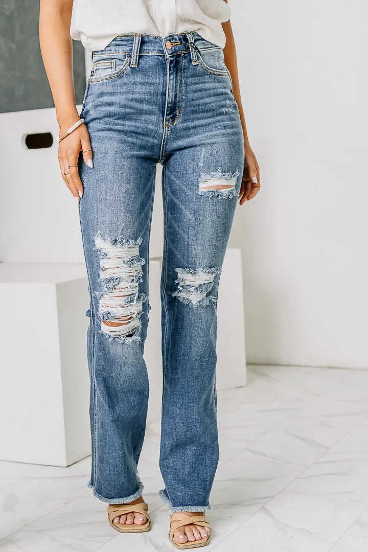 Stevie Distressed Bootcut Jeans