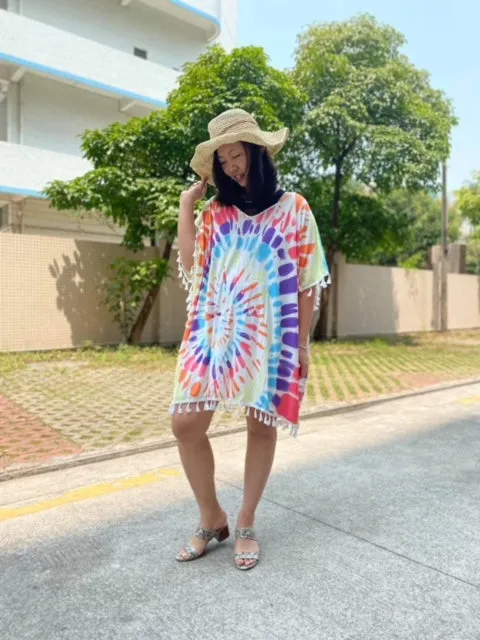 Tie Dye Fringe Caftan Top