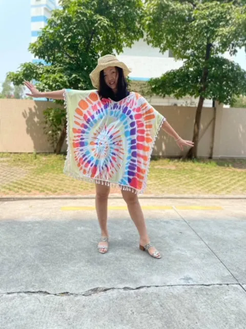 Tie Dye Fringe Caftan Top