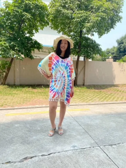 Tie Dye Fringe Caftan Top