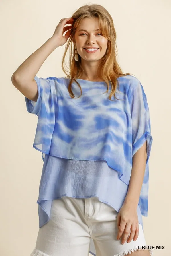 Tie Dye Layered Top, Blue