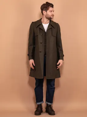 Vintage 70's Men Belted Wool Coat in Green