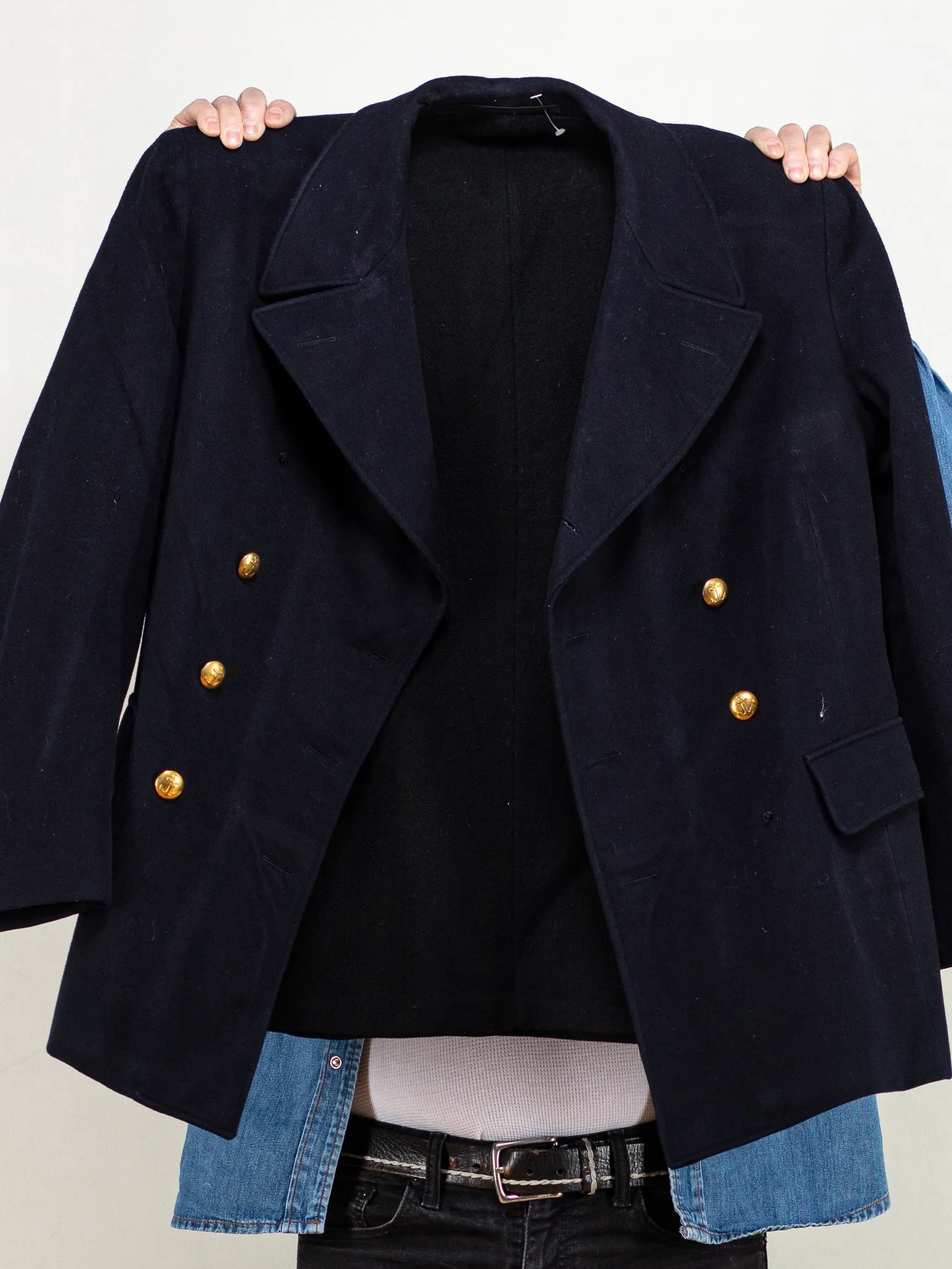 Vintage 70's Men Wool Blend Peacoat in Navy Blue