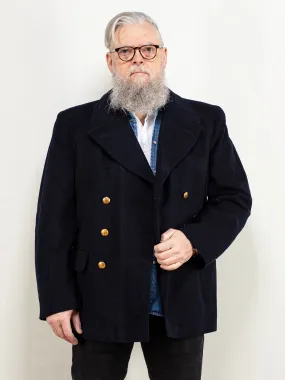Vintage 70's Men Wool Blend Peacoat in Navy Blue