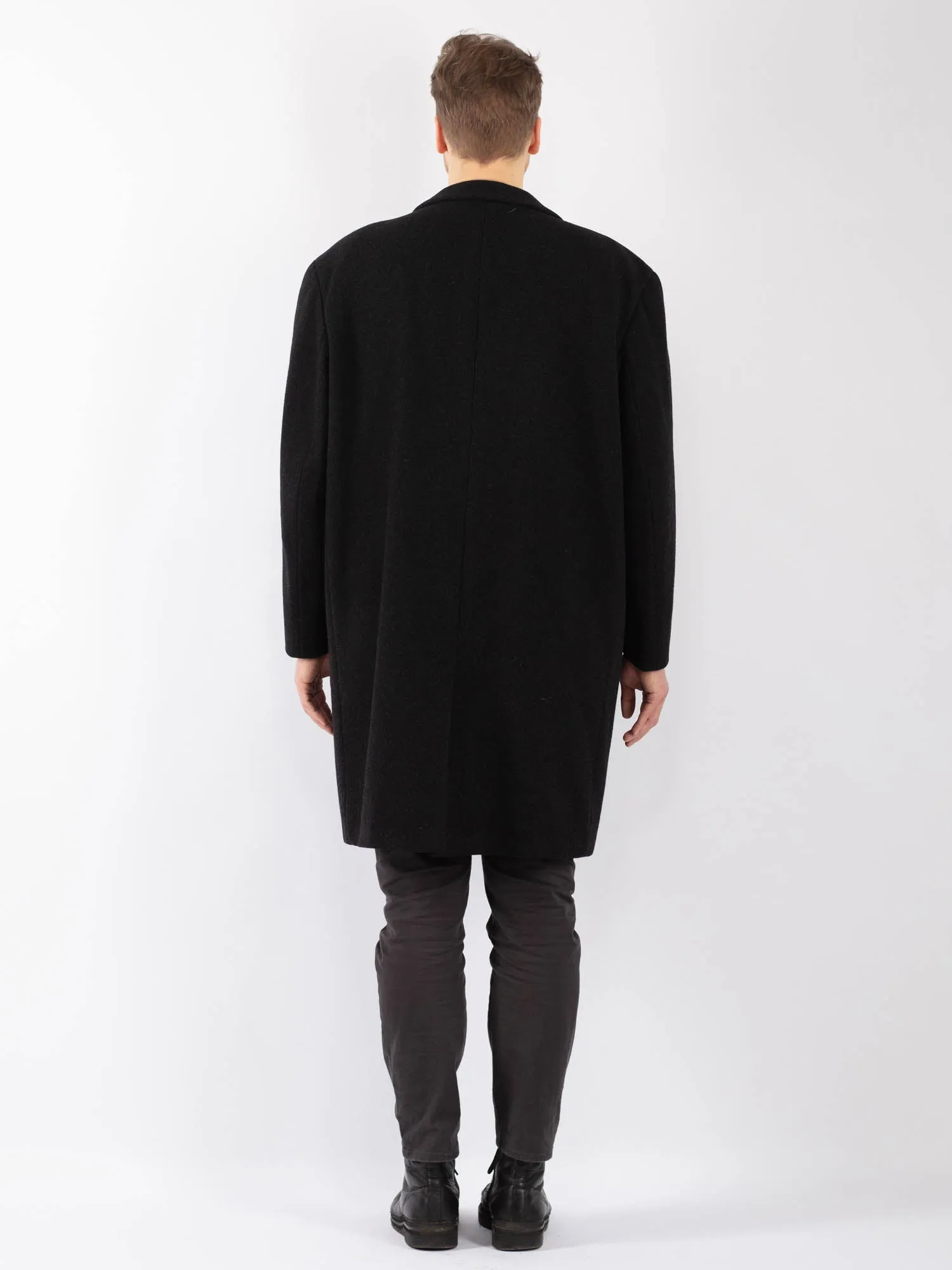 Vintage 70's Men Wool Coat in Black