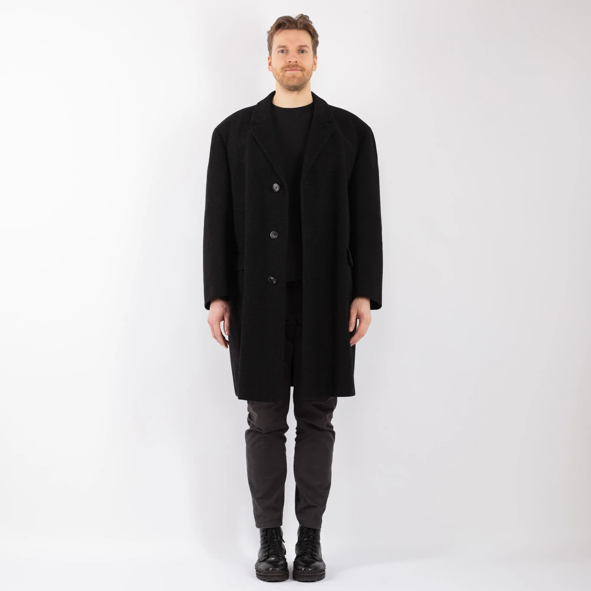 Vintage 70's Men Wool Coat in Black