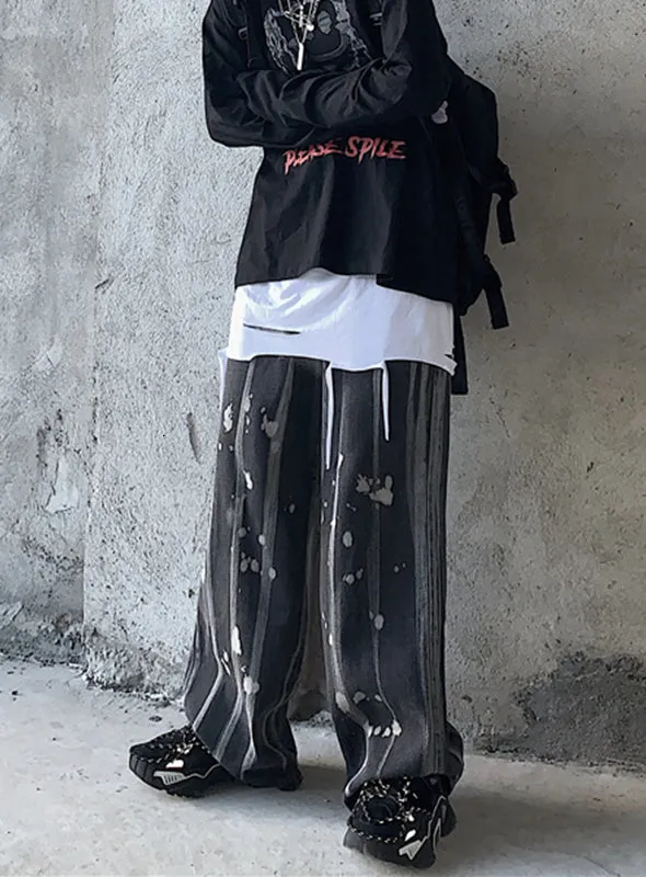 Vintage Tie Dye Women Denim Pants High Waist Asymmetrical Loose Straight Jeans Pant