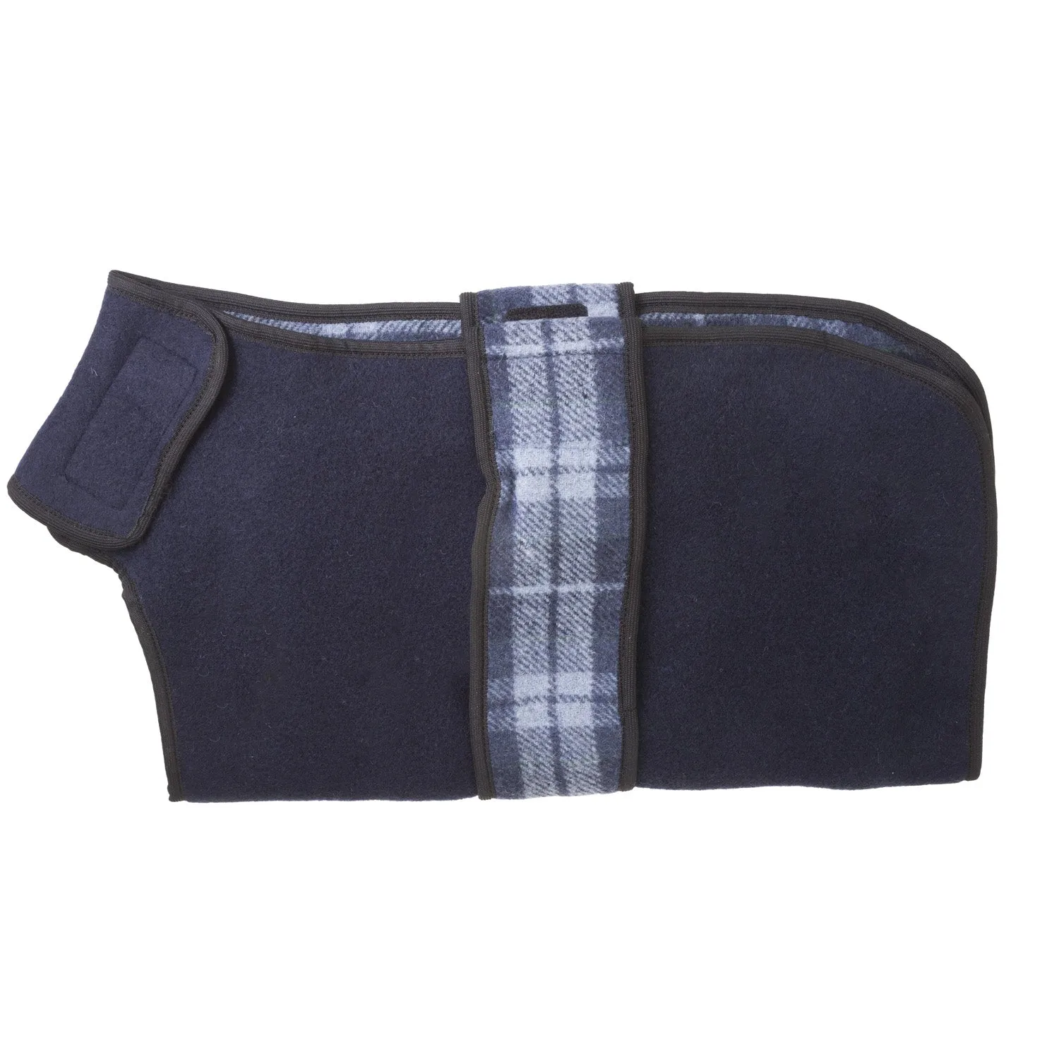 Wool Tartan Trim Dog Coat Navy